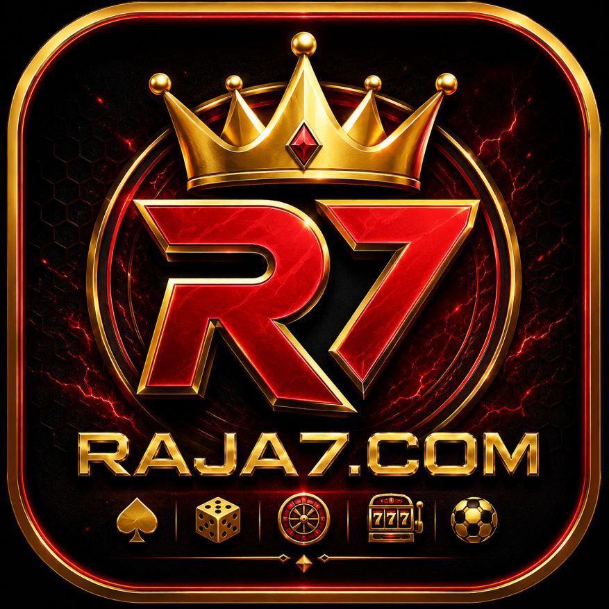 Raja7 Official Online Casino & Slot Gaming Logo with Red Crown and R7 Icon